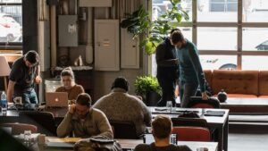 A shared workspace used by small startup teams