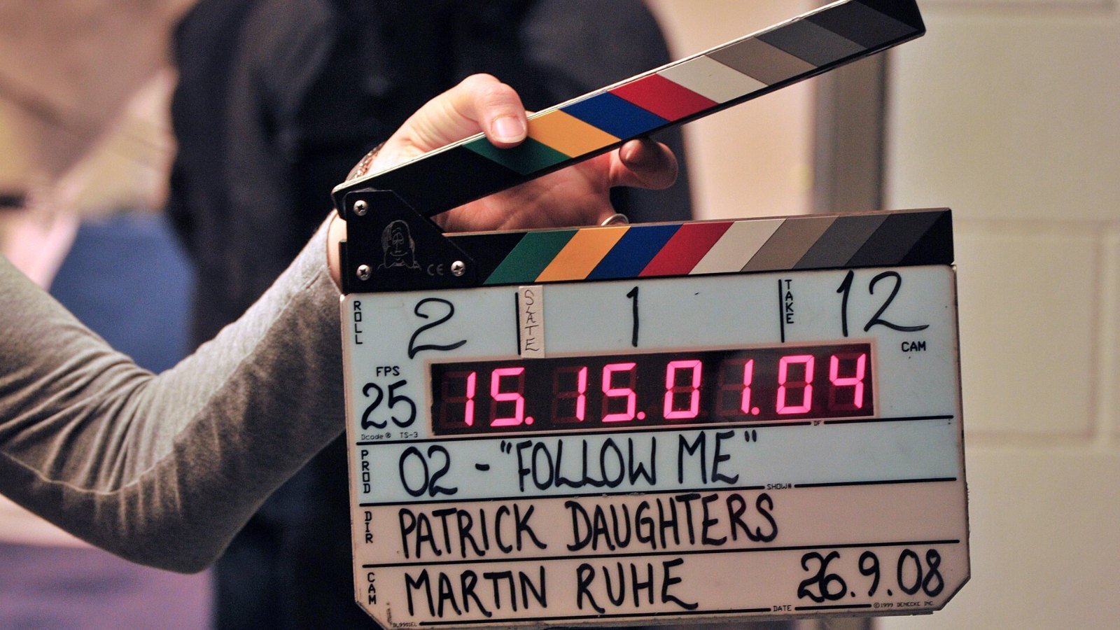 A clapperboard on a film set