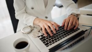 A laptop on a working desk in a small business