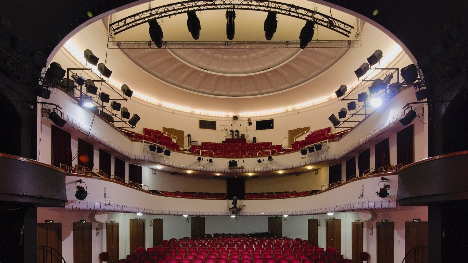 The auditorium of a theatre seen from the stalls