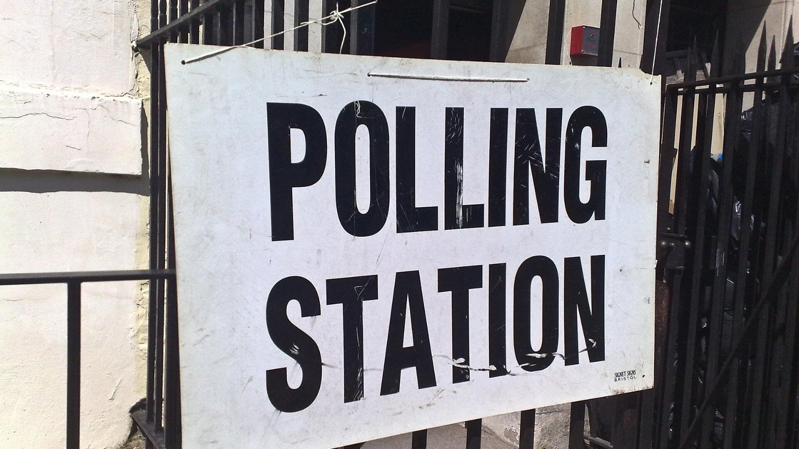 A polling station entrance during a United Kingdom election