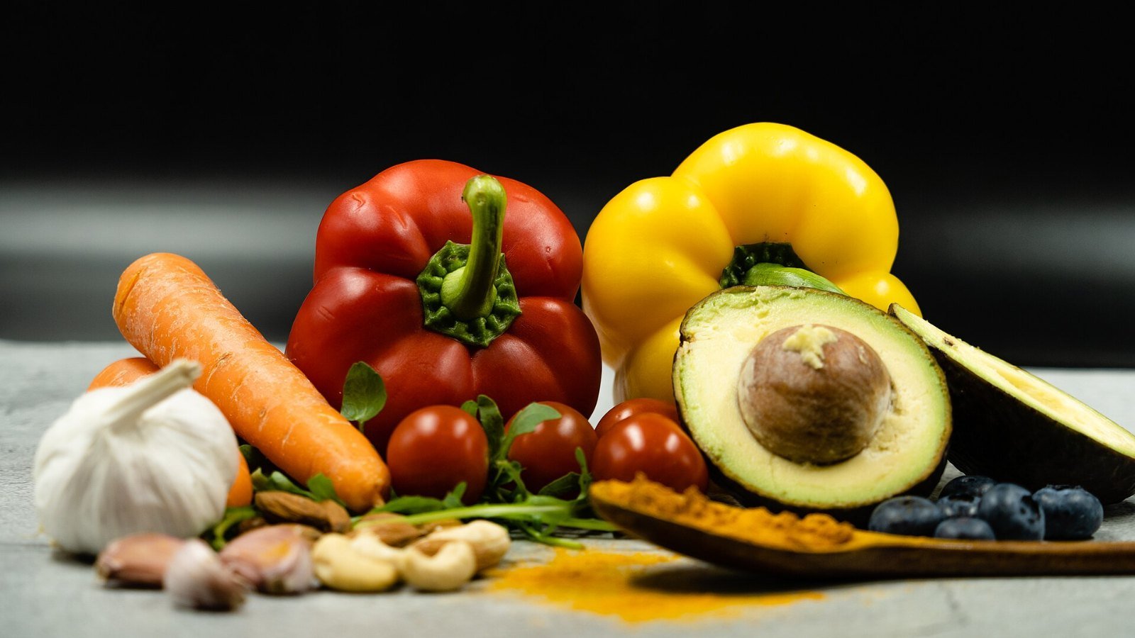 A spread of fresh fruit and vegetables